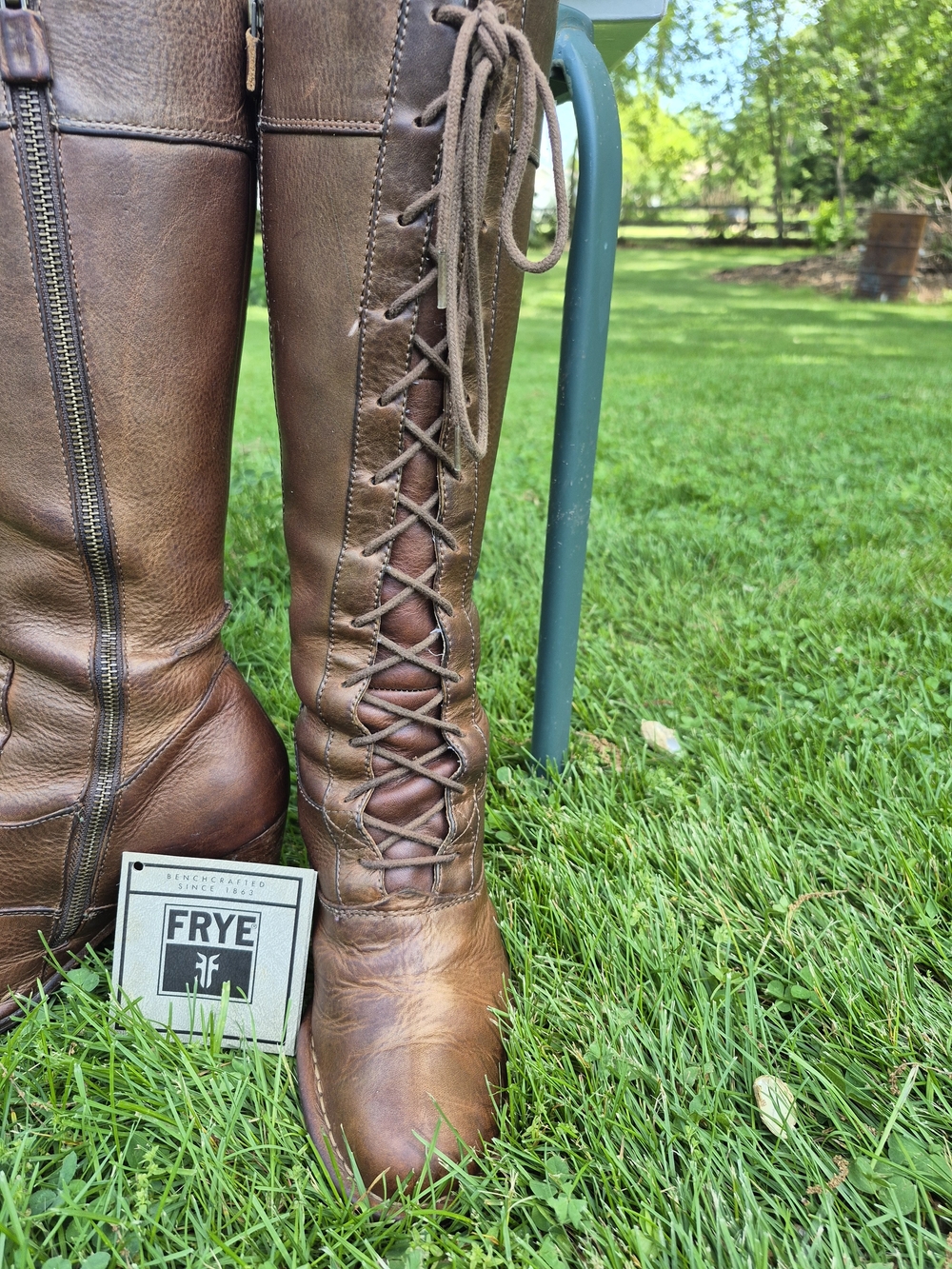 VINTAGE Frye Villager Lace Antique Gold Boots-7.5 - Picture 3 of 16